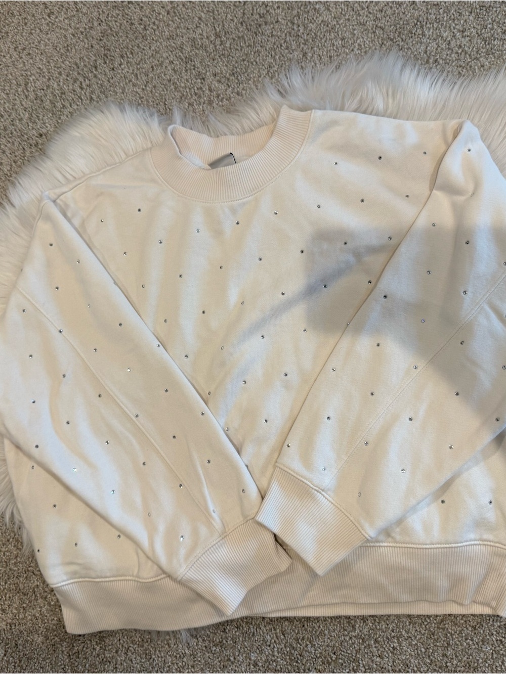 Cream Embellished Women’s Crewneck Sweatshirt